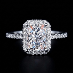 S925 Sterling <strong>Silver</strong> <strong>Ring</strong> Four-claw Sugar Cube <strong>Emerald</strong> Radiant Cut 2CT Moissanite Wedding <strong>Ring</strong> Moissanite Diamond <strong>Ring</strong> - Product Image 1