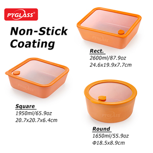 Juego de tres piezas PYGLASS de contenedor recubierto de cerámica de vidrio de color con borde recto y tapa de vidrio con orificio de aire - Product Image 2