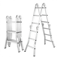 Échelle pliante moderne en alliage d'aluminium certifié CE 6063, marches antidérapantes, pieds évasés, capacité de charge de 150 kg, 12 marches, 12 pieds de hauteur extensible