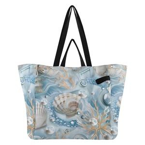 Bolso de Mano Grande Reutilizable para Mujer con Diseño de Conchas Hawaianas, Acolchado de Poliéster, con Logotipo Impreso Personalizado - Product Image 1