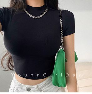 Nouvelle Collection Été – T-shirt Court Slim Uni à Col Ras du Cou pour Femme, Style Européen et Américain, Coupe Ajustée et Manches Courtes Élastiques – Tendance Féminine - Product Image 5
