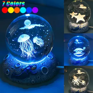 Nuovo 3D Art sfera di cristallo lampada di <span class=keywords><strong>notte</strong></span> K9 colore cambia oceano animale lampada a sfera di cristallo con Base in resina LED sfera di cristallo luce notturna - Product Image 2