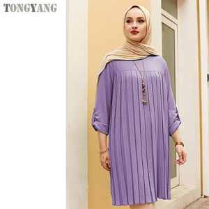 Tongyang Geplooid Meisje Blouse Shirt Verstelbare Mouw Vrouwen Top Islamisme <span class=keywords><strong>Blouses</strong></span> Voor Moslim Vrouwen Vele Kleuren Moslim Mode - Product Image 6