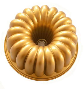 Moule à gâteau Bundt rainuré en aluminium moulé sous pression, robuste, avec revêtement antiadhésif doré, forme fleur, pour four, vente en gros usine - Product Image 1