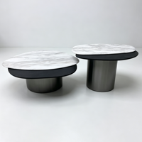 Ensemble de tables basses gigognes irrégulières en marbre naturel minimaliste italien, 2 pièces, base cylindrique en métal, table centrale de luxe pour salon