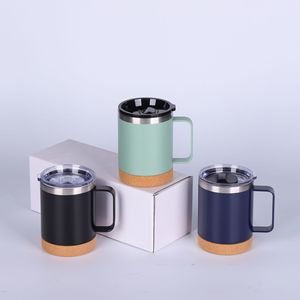 Taza de Viaje de Acero Inoxidable de Alta Calidad para Camping y Oficina, 12 oz, Estilo Moderno, con Base y Tapa de Corcho, Aislamiento Térmico, Ecológica - Product Image 1