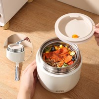 Thermos à soupe moderne en acier inoxydable à double paroi, avec couvercle pliable et détachable, cuillère intégrée, portable et isotherme pour le stockage des repas