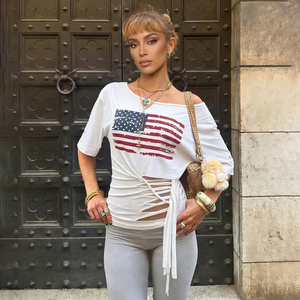 Camiseta de Verano para Mujer, Estilo Urbano, con Estampado de Rayas, Bloques de Color, Corte Regular, Manga Corta, Ecológica, Antiencogimiento, Casual y a la Moda - Product Image 1