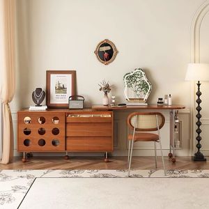French Retro Style Telescopic <b>Dressing</b> Table With Vanity Mirror And Drawer Solid Wood Extendable Bedroom Makeup Vanities - Product Image 1