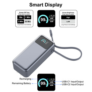 Certified PD65W Digital Display 10000mAh Built-in <b>Type</b>-<b>C</b> <b>Cable</b> Power Bank - Product Image 4