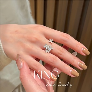 King Silver Jewelry Floral Butterfly <b>Ring</b> S925 Sterling Silver <b>Crystal</b> Rhinestone Cocktail <b>Ring</b> Women's Everyday Wear - Product Image 5