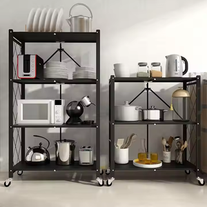 Estante de Metal de acero de malla plegable de 5 niveles, organizador de platos para horno microondas en blanco y negro para estante de almacenamiento en el hogar para uso en dormitorio y cocina - Product Image 3