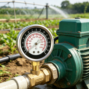 Manomètre à fond plat avec cadran noir, rempli de glycérine, boîtier en acier inoxydable, raccord en laiton avec anneau serti, fabriqué en usine - Product Image 4
