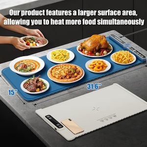 Tapis chauffant électrique en silicone pour aliments, plats à réchauffer et buffets, comptoir portable pour fêtes, 6 niveaux de température, minuterie 9 heures, bleu - Product Image 2