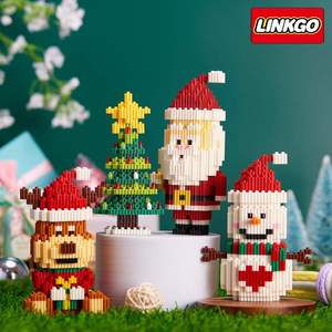 Blocs de construction <span class=keywords><strong>Linkgo</strong></span> assemblés - Micro briques 3D Figurines de Noël (Élan, Père Noël, Bonhomme de neige, Arbre) pour enfants - Product Image 2