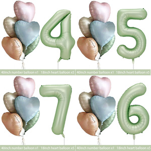 Globos de aluminio con número 0-<span class=keywords><strong>9</strong></span> digital grande verde oliva de 40 pulgadas en forma de corazón-Juego de globos felices de cumpleaños - Product Image 2