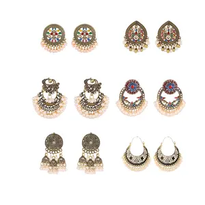 New Arrival Retro Court Style Sector Indian Jewelry Earrings Traditional Small Pearl Drop Jhumka Womans Earring Set