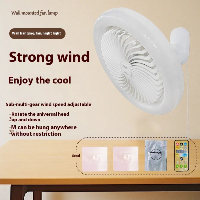 Wall-Mounted Small Silent Ceiling Fan LED Universal Head for Household Kitchen Bedroom Study Remote Control Three-Color Fan