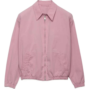 Leduo Customized Women's Pink Cotton Blend Zip-Up Harrington Jacket with Turn-<b>Down</b> Collar for Womens - Product Image 1