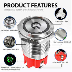 สวิตช์ปุ่มกด16มม. 10A IP65 1NO กันน้ำปุ่มโลหะ LED สวิตช์ปุ่มกดไฟส่องสว่างสำหรับใช้งานกลางแจ้ง - Product Image 2