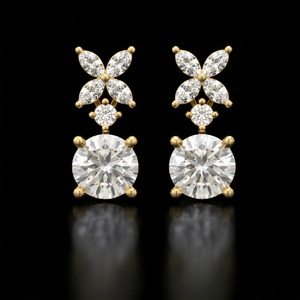 Lab Grown Diamond Floral Drop <b>Earrings</b> | Round Cut <b>Dangle</b> <b>Earrings</b> for Women | Luxury Fine Jewelry - Product Image 1