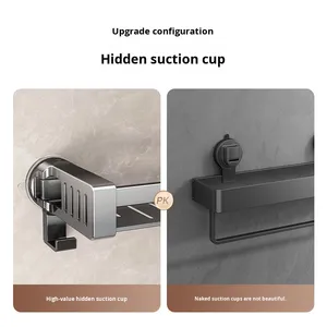 Hiện Đại Duy nhất-tier kim loại treo tường lưu trữ Organizer không-khoan hút cup <span class=keywords><strong>Rack</strong></span> cho phòng tắm nhà vệ sinh washstand vô hình thiết kế - Product Image 3