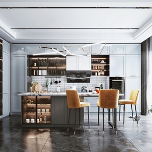 Armoires de cuisine sur mesure de style américain, cuisine à concept ouvert, comptoirs en quartz et étagères ouvertes multifonctionnelles - Product Image 3