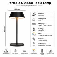 Lampe de table LED sans fil de luxe moderne corps en aluminium lampe de bureau décorative rechargeable pour restaurant alimentée par batterie