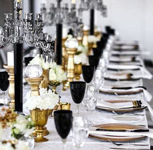 9 bras table de mariage centres de table noir candélabre en cristal pour les mariages MH-1623 - Product Image 6