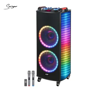 Double 12 inch outdoor wireless trolley speaker for flashing light dj party trolley speaker with microphone