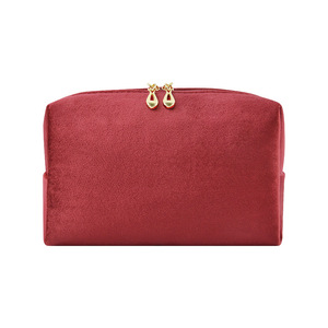 Pochette de maquillage en velours doux et moelleux avec double fermeture éclair dorée, durable, légère, portable, pour le rangement, pour femmes - Product Image 1