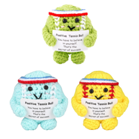 Peluche de balle de tennis en crochet motif dessin animé avec carte de message positif, cadeau sportif, décoration de bureau en fil de laine fait main pour athlètes et amis