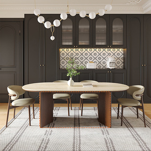 Francese retrò 6 posti <span class=keywords><strong>tavolo</strong></span> da pranzo Set di mobili in legno nordico moderno noce finitura casa anticato ristorante <span class=keywords><strong>tavolo</strong></span> da pranzo - Product Image 6