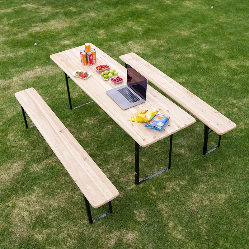 Wholesale Patio Garden Wooden Folding Beer Table Set Custom Outdoor Picnic Beer Table and Bench Set