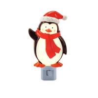 Adorable lampe de nuit LED multicolore en forme de pingouin agitant la patte, avec chapeau de Père Noël, à brancher, pour Noël, ornement mignon pour chambre d'enfant et maison