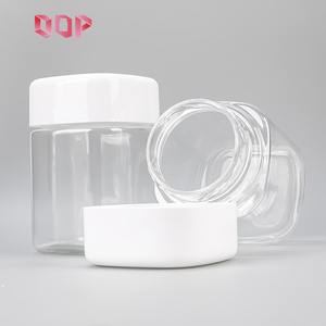Food Grade Wide Mouth Square Shape PET <b>Plastic</b> <b>Container</b> Jar with White Lid 300ml - Product Image 3