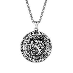 Collier avec pendentif rond en forme de dragon Viking, en acier inoxydable, 60cm, bijoux cadeau unisexe - Product Image 5