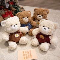 Boneka Beruang Teddy Bulu Keriting Grosir, Boneka Beruang Duduk Lembut dengan Pakaian Kartun untuk Dekorasi Sofa, Hadiah Ulang Tahun Anak