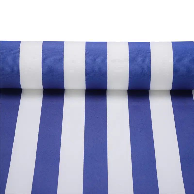 outdoor awning fabric waterproof blue and white stripe 100% polyester dyed yarn awning fabric