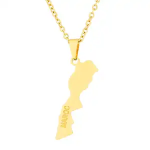 Collana con ciondolo mappa del marocco semplice in acciaio inossidabile colore oro Maroc mappa gioielli per donna uomo