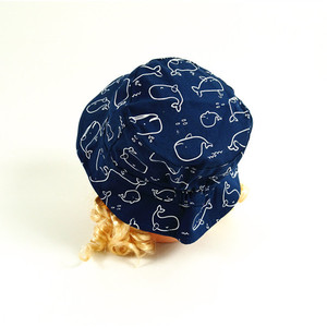 Fashion Oekotex Certificated Baby Cotton Twill <strong>Navy</strong> <strong>Bucket</strong> <strong>Hat</strong> With Full Whale Printing - Product Image 3