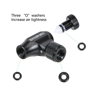 Inflador de CO2 de aire negro, bomba de neumáticos de bicicleta compatible con válvula <span class=keywords><strong>Presta</strong></span> y Schrader para bicicletas de montaña y carretera con funda aislada - Product Image 5