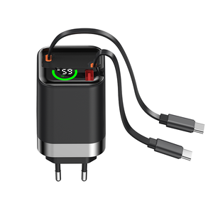 Chargeur mural GaN 65W à trois ports avec affichage numérique, 2 câbles rétractables, charge rapide 65W, USB C QC3.0 - Product Image 5