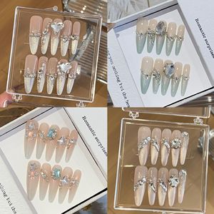 TSZS 10 pièces Faux ongles à presser longs faits main, design français 3D, avec strass, à couverture complète, pour <span class=keywords><strong>manucure</strong></span> - Product Image 1