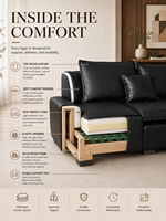 Canapé modulaire moderne en cuir véritable écologique avec sièges profonds et garnissage en éponge pour appartement, salon, hôtel