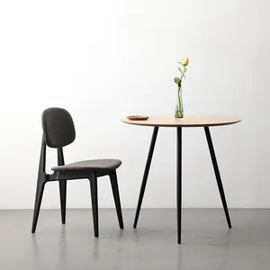 Mobili per la casa all'ingrosso Ronda De Mesa De Comedor moderno 80cm Mdf rovere Base in metallo piccolo tavolo da pranzo rotondo