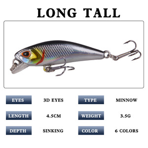 เหยื่อปลอมแบบจมน้ำ ขนาด 4.5 ซม. น้ำหนัก 3.5 กรัม สำหรับตกปลาแบส พร้อมตัวเบ็ดสามทาง ชุด 6 สี - Product Image 2