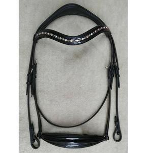 Más Vendido: Brida Western de Cuero Genuino de Alta Calidad con Acabado Brillante y Patente, Diadema Ondulada y Cristales Bicolor AB+BD - Product Image 1