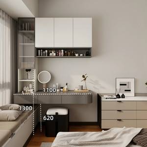 Ultimo Modello di Tendenza: Set Camera da Letto 3-in-1 Moderno Europeo Minimalista di Lusso in Legno di Pino Massiccio con Scrivania, Libreria e Specchio Illuminato - Product Image 1