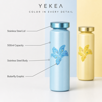 YEKEA 500ml Tumbler Stainless Steel Motif Bunga Gradasi 304 Botol Air Terisolasi Dengan Tutup Baja Cangkir Reusable